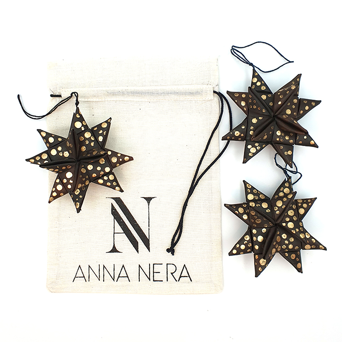 Star palmleaf set/3 dark/gold AN pouch